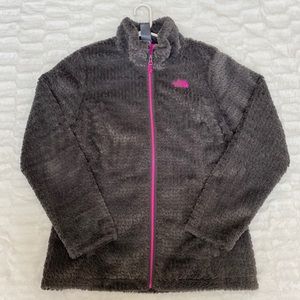 North face Women’s Large fuzzy jacket w/pink trim